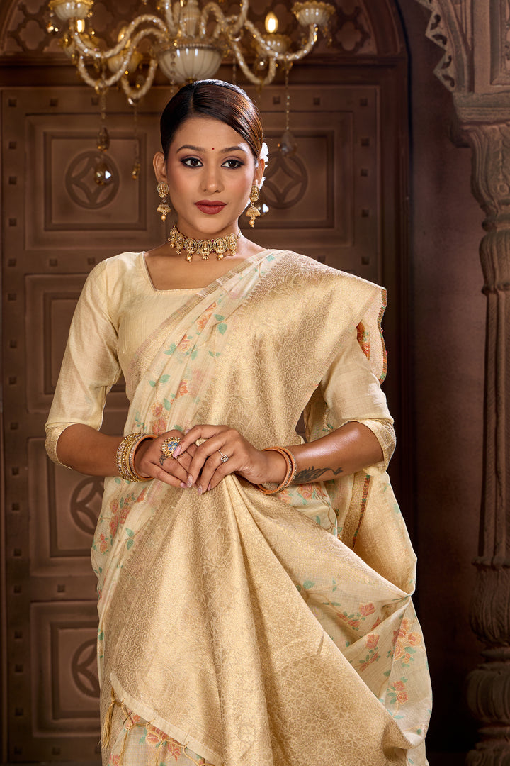 Off White Meenakari Chanderi Saree Weavekaari