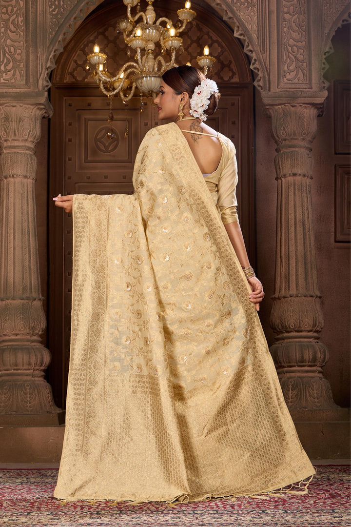 Off White Chanderi Jaal Saree Weavekaari