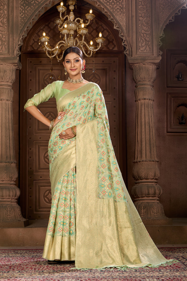 Sea Green Patola Saree Weavekaari