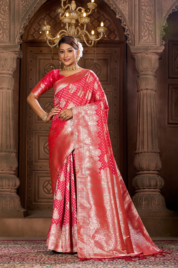 Rani Pink Soft Silk Saree Weavekaari