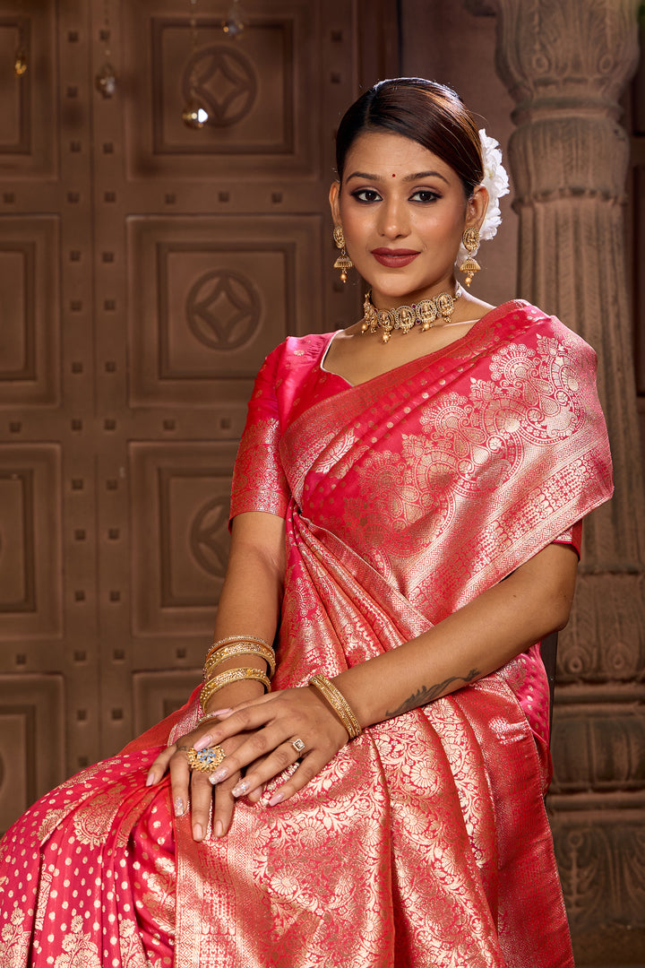 Rani Pink Soft Silk Saree Weavekaari