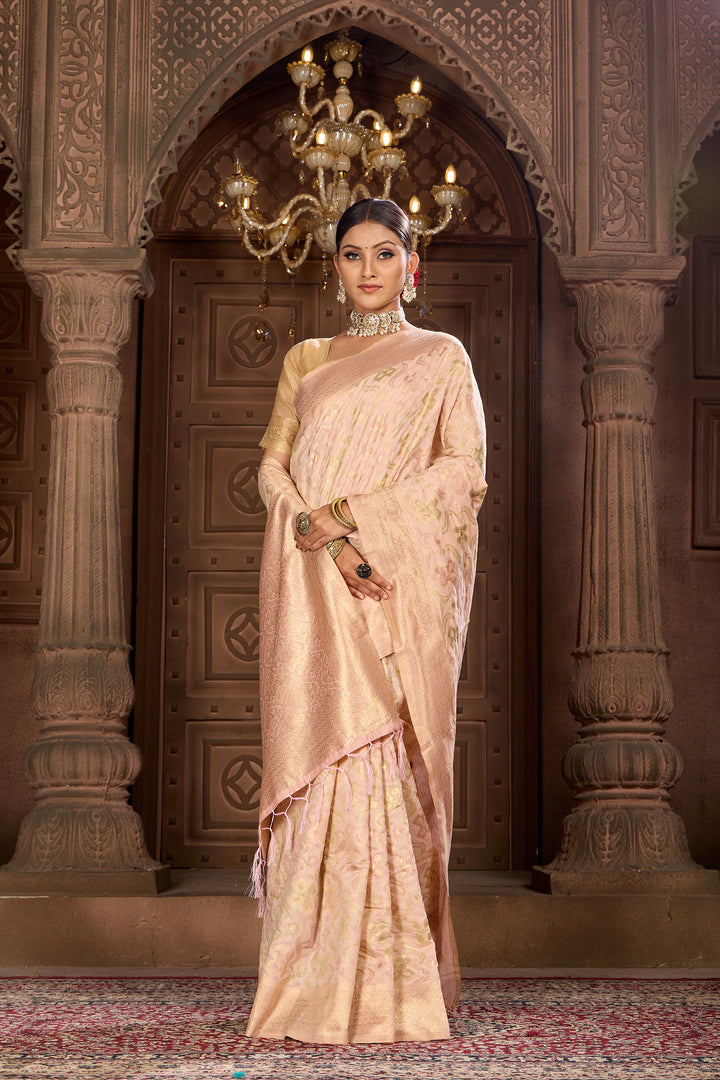 Baby Pink Ikat Saree Weavekaari