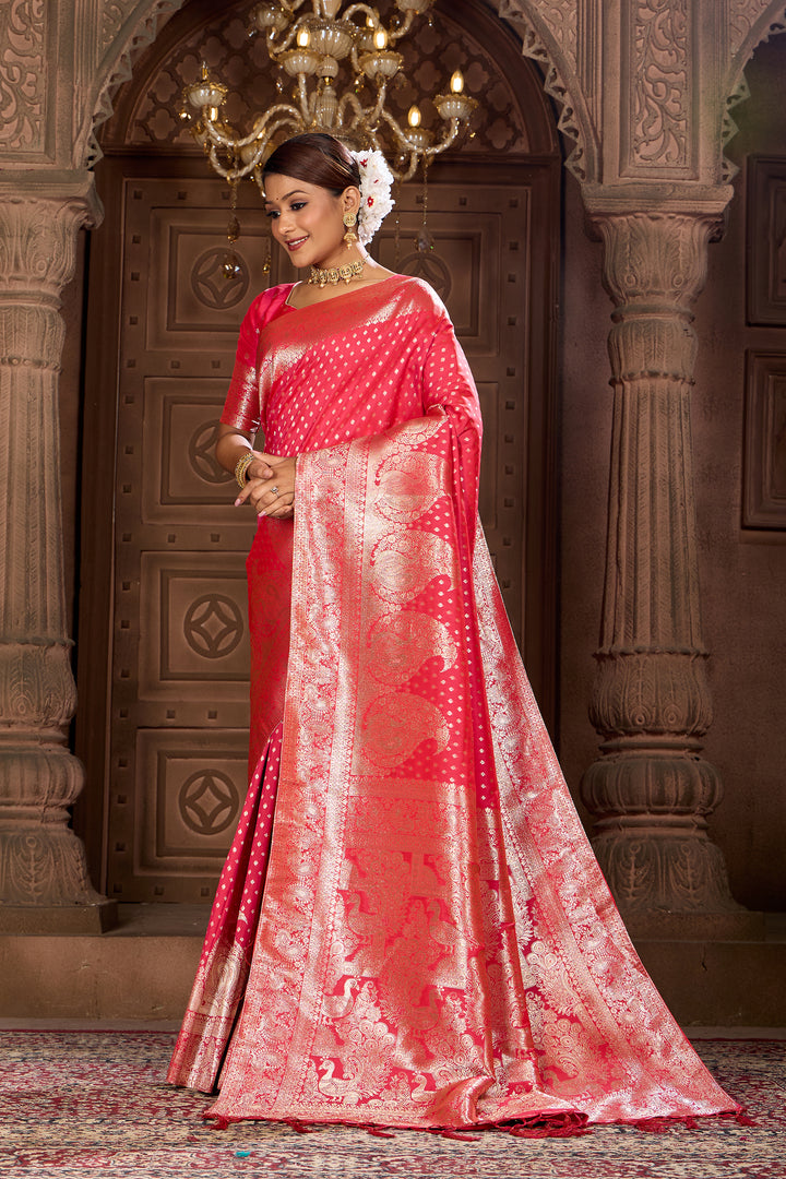 Rani pink Soft Silk Saree Weavekaari