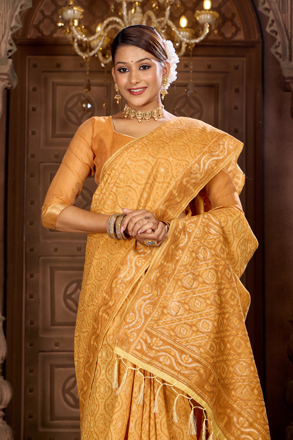 Mustard Lemon Cotton Woven Saree Weavekaari