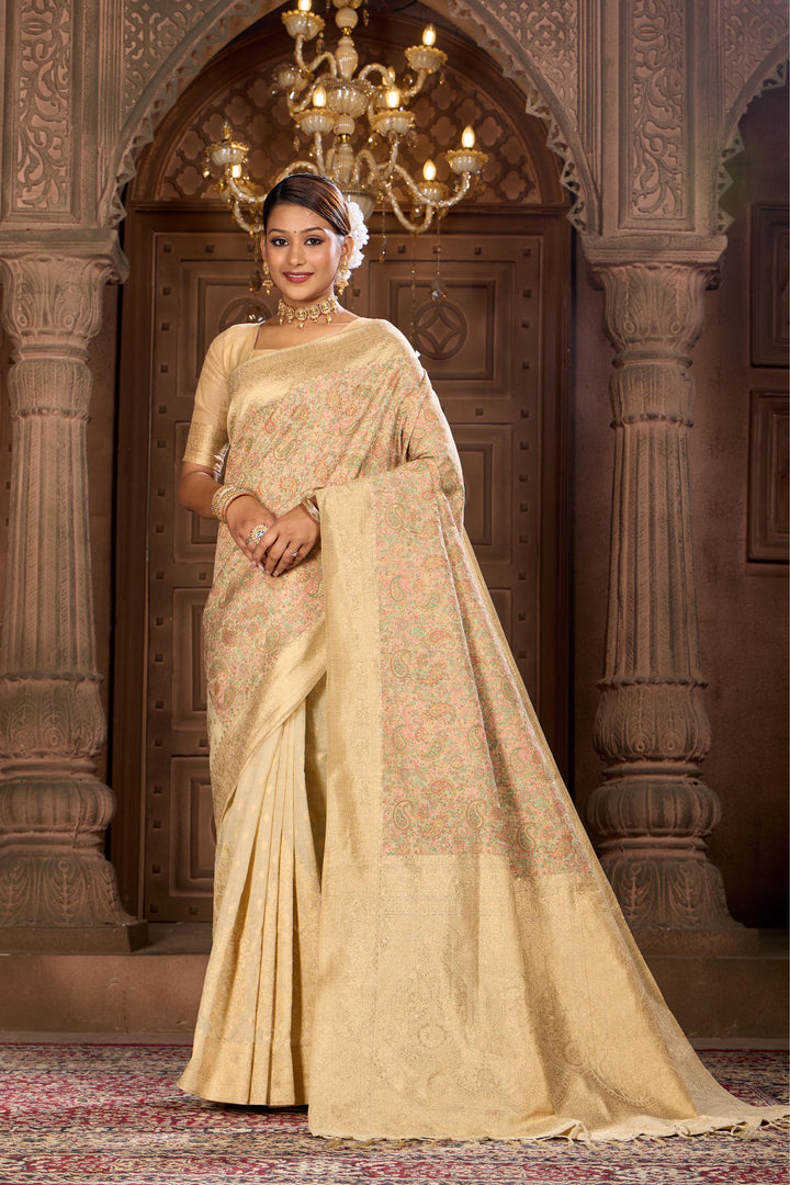 Off White Kashmiri Saree Weavekaari