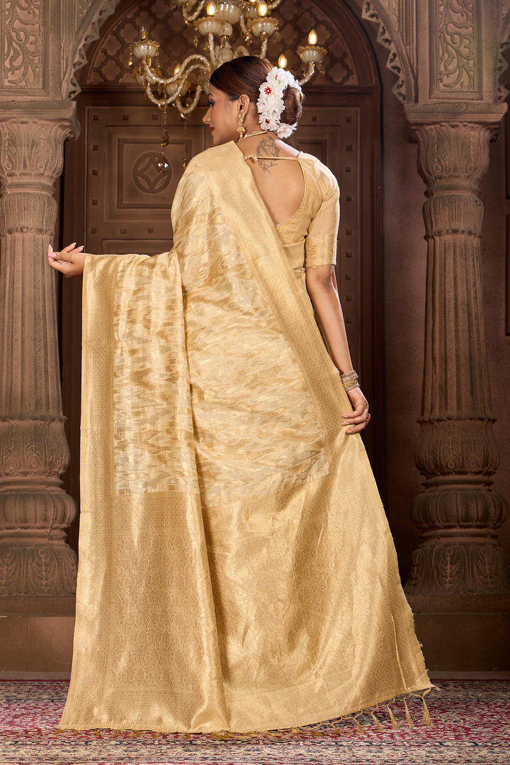 Light Beige Ikat Saree Weavekaari