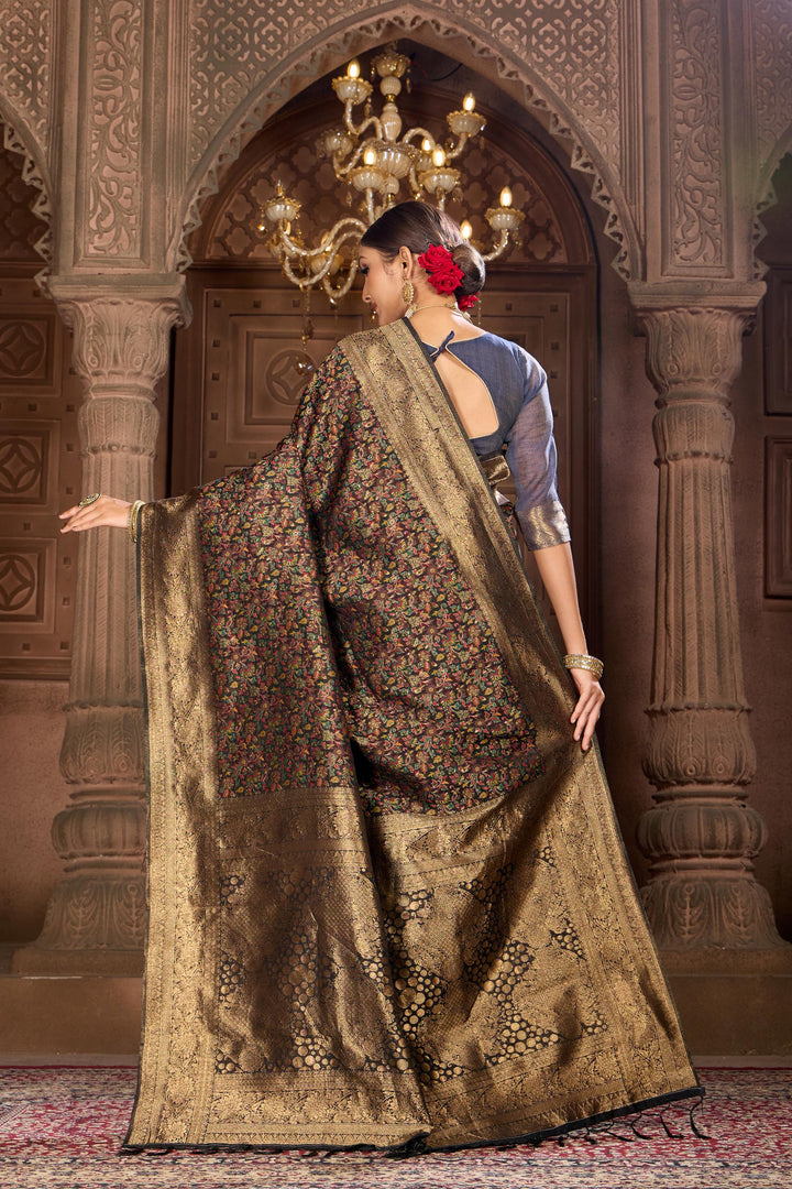 Pure Black Kashmiri Saree Weavekaari