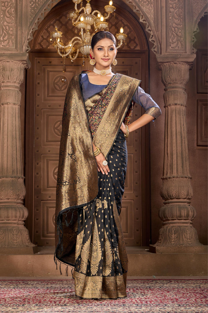 Pure Black Kashmiri Saree Weavekaari