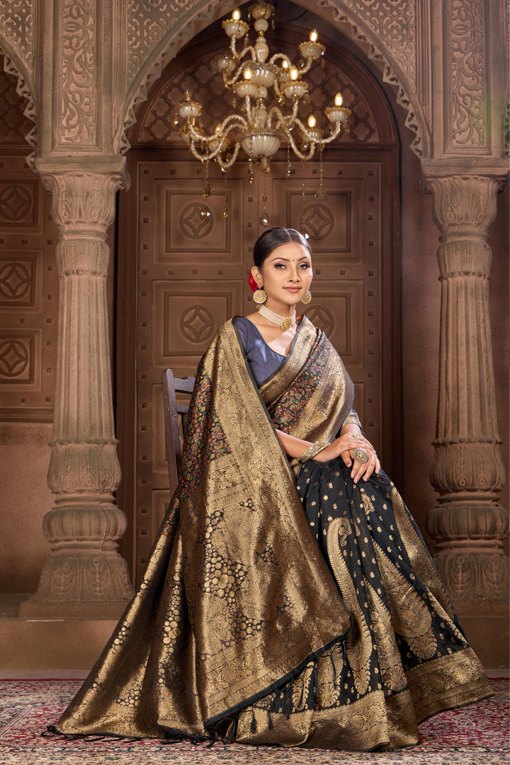 Pure Black Kashmiri Saree Weavekaari