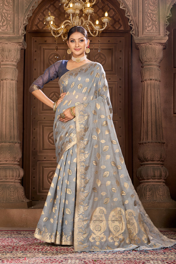 Grey Chanderi Saree Weavekaari