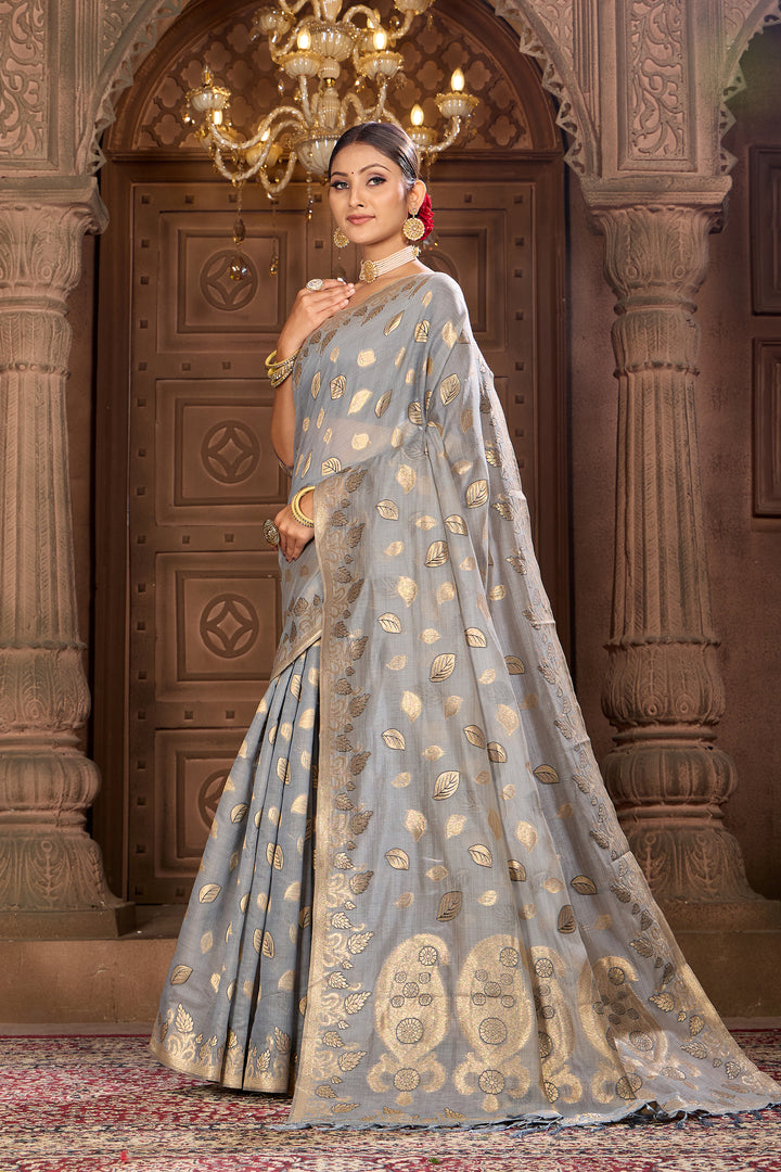 Grey Chanderi Saree Weavekaari