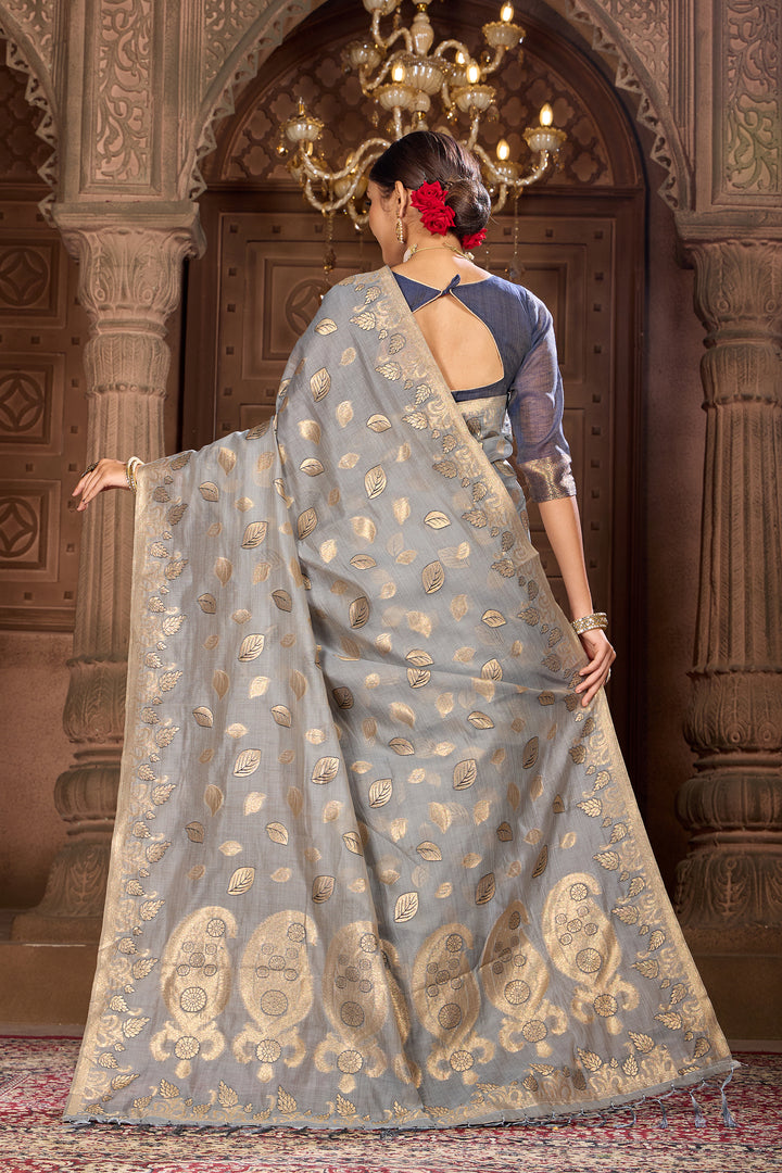 Grey Chanderi Saree Weavekaari