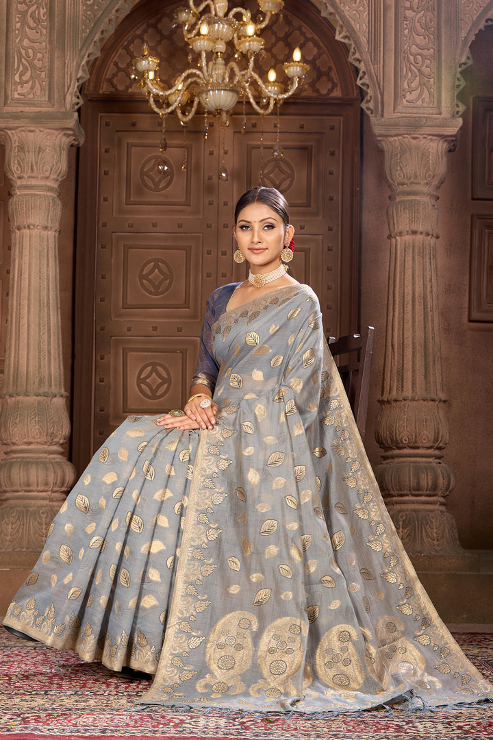 Grey Chanderi Saree Weavekaari