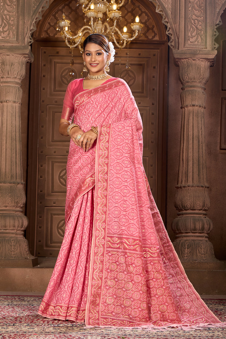 Rani Pink Cotton Woven Saree Weavekaari