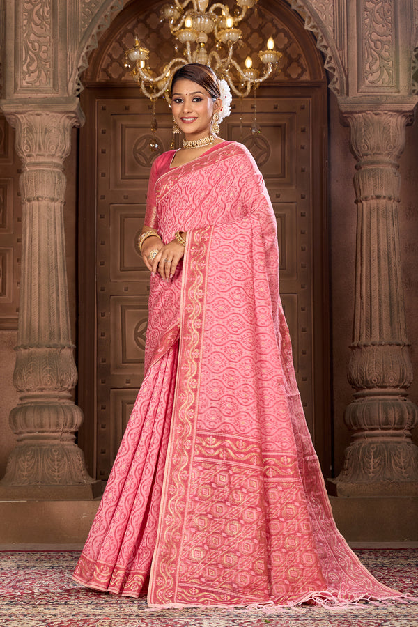 Rani Pink Cotton Woven Saree Weavekaari