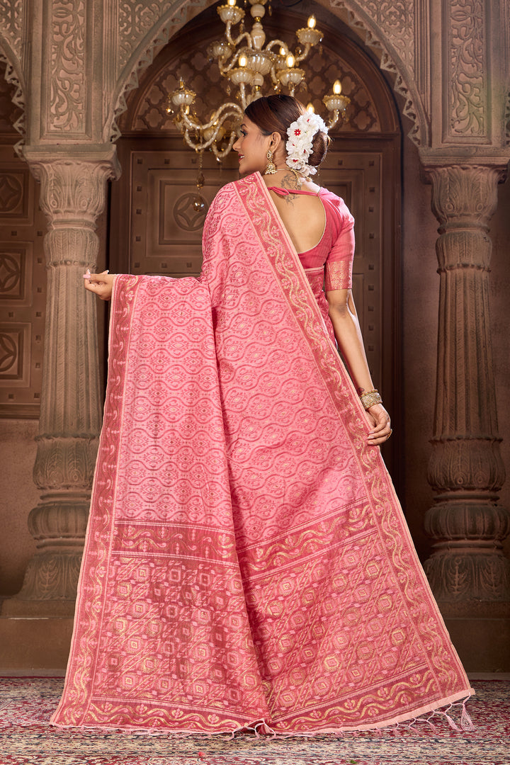 Rani Pink Cotton Woven Saree Weavekaari