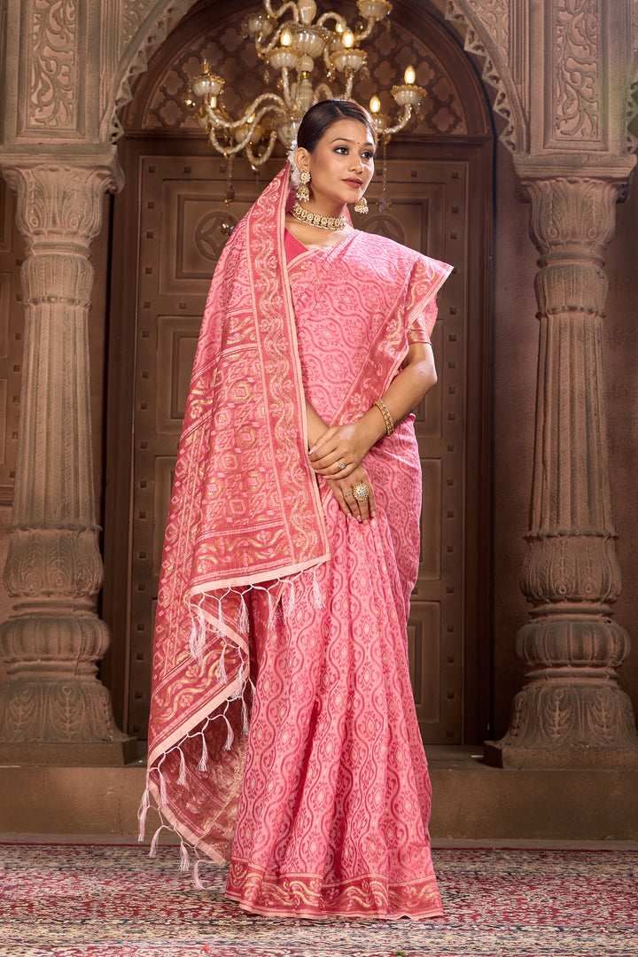 Rani Pink Cotton Woven Saree Weavekaari