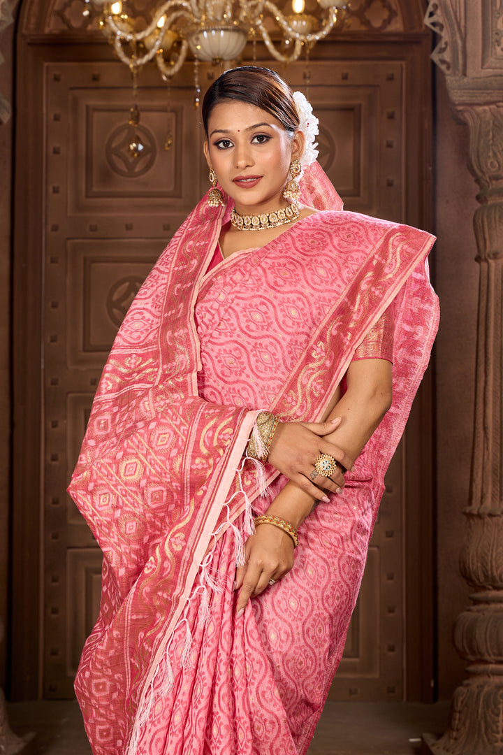 Rani Pink Cotton Woven Saree Weavekaari