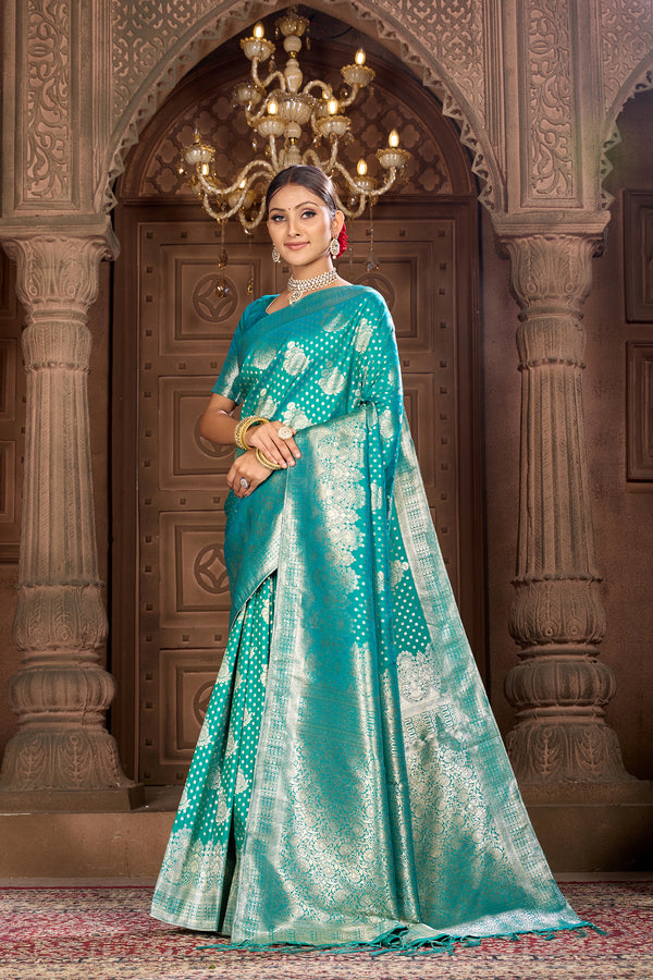 Grass Green Soft Silk Saree Weavekaari