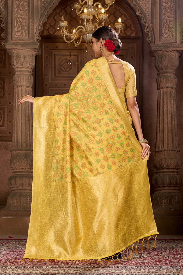 Lemon Gold Patola Saree Weavekaari