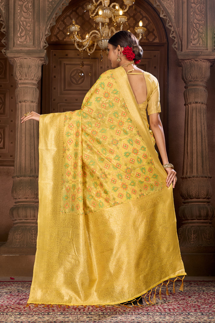 Lemon Gold Patola Saree Weavekaari