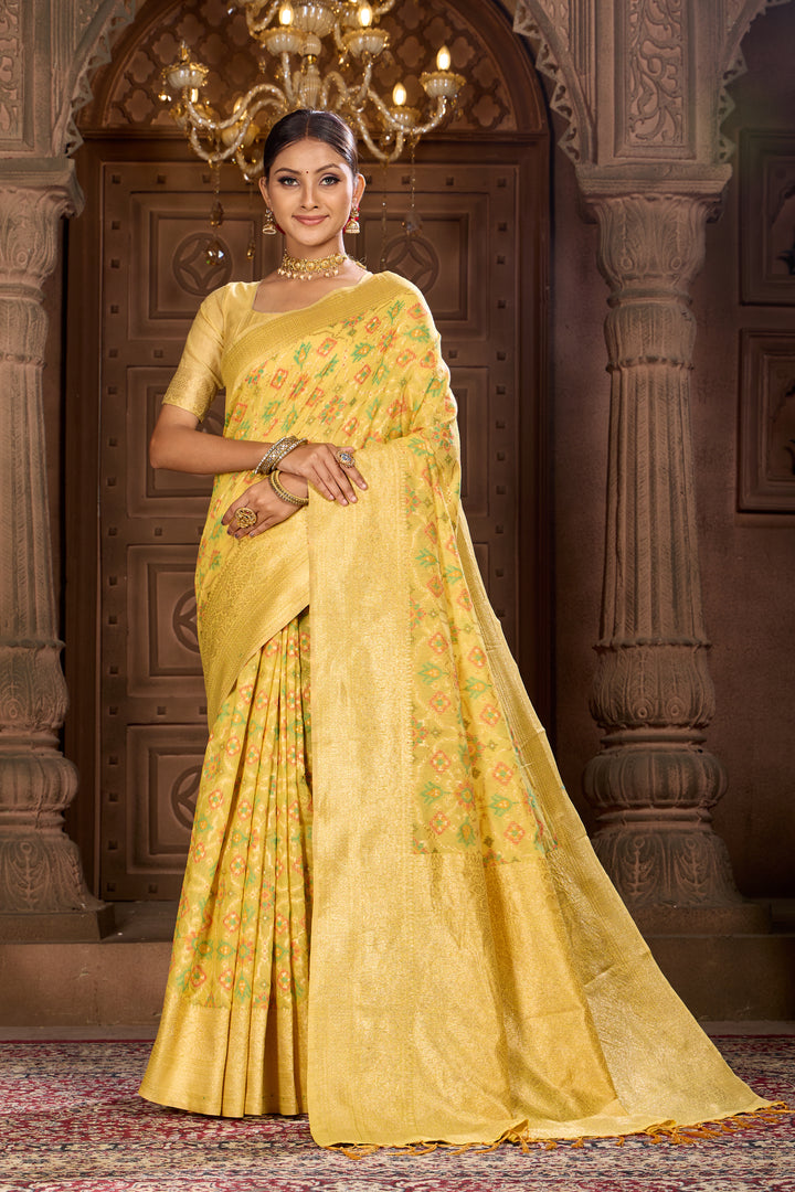 Lemon Gold Patola Saree Weavekaari