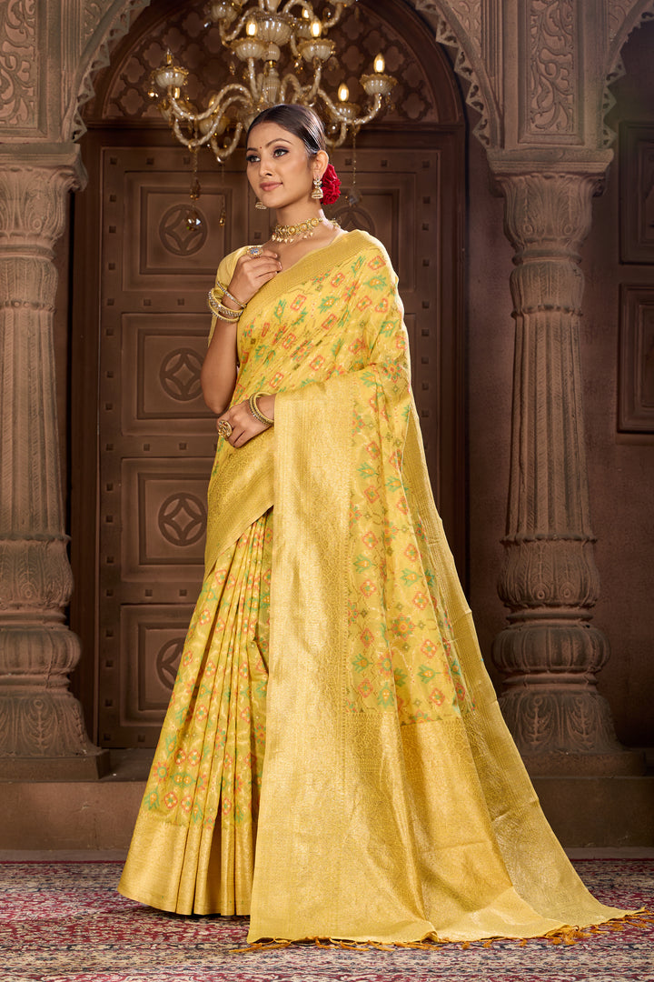 Lemon Gold Patola Saree Weavekaari