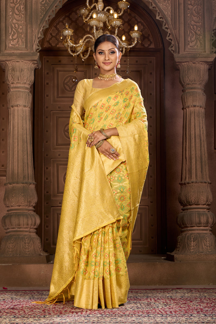 Lemon Gold Patola Saree Weavekaari