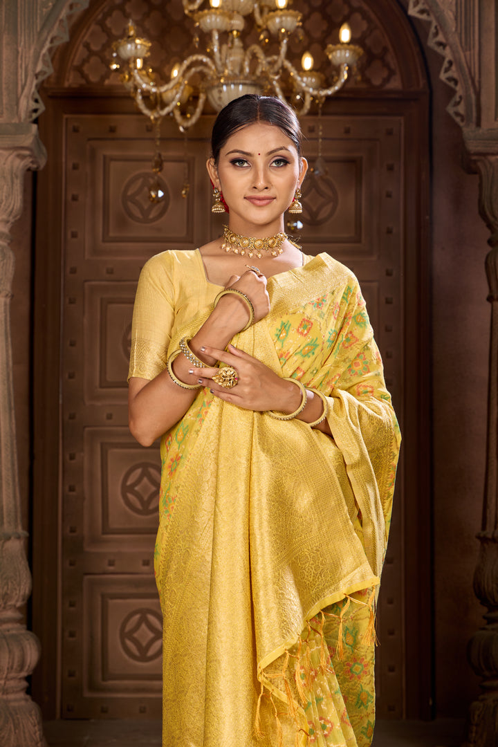 Lemon Gold Patola Saree Weavekaari