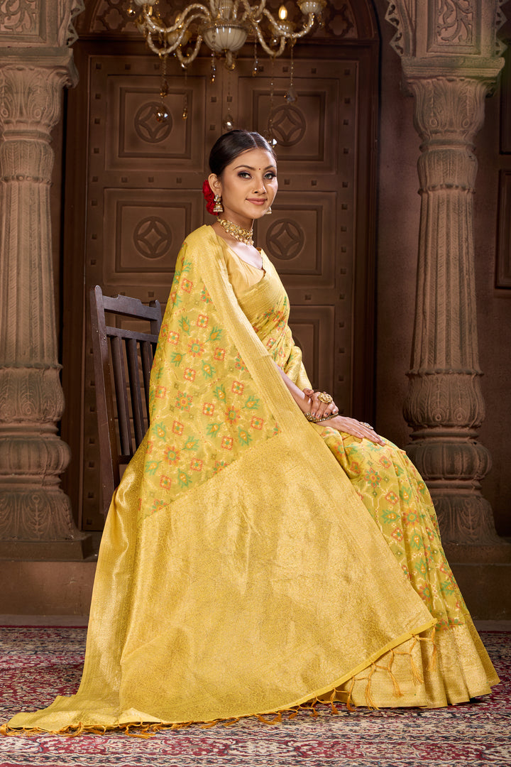 Lemon Gold Patola Saree Weavekaari