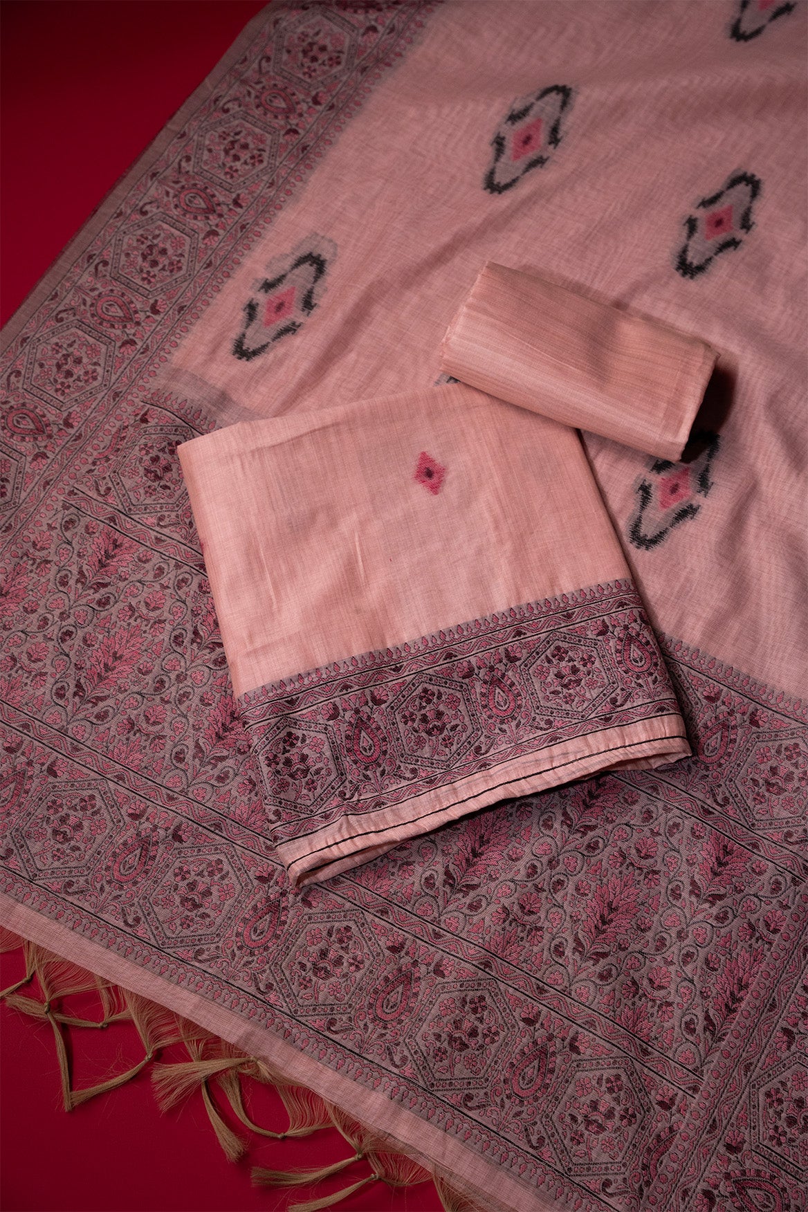 Vivid Pink Muga Cotton Suit Piece