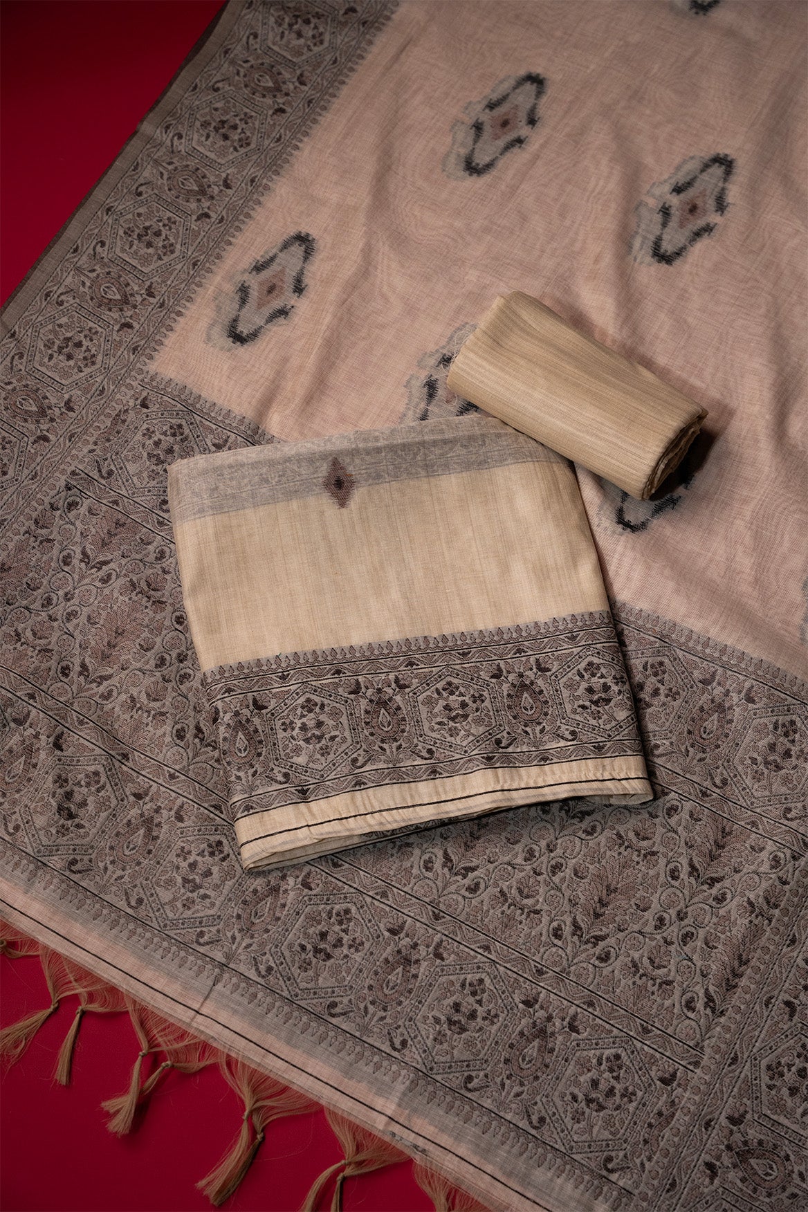 Aura Beige Muga Cotton Suit Piece