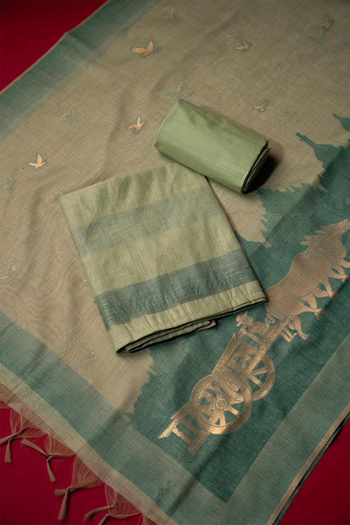 Opal Green Muga Cotton Suit Piece