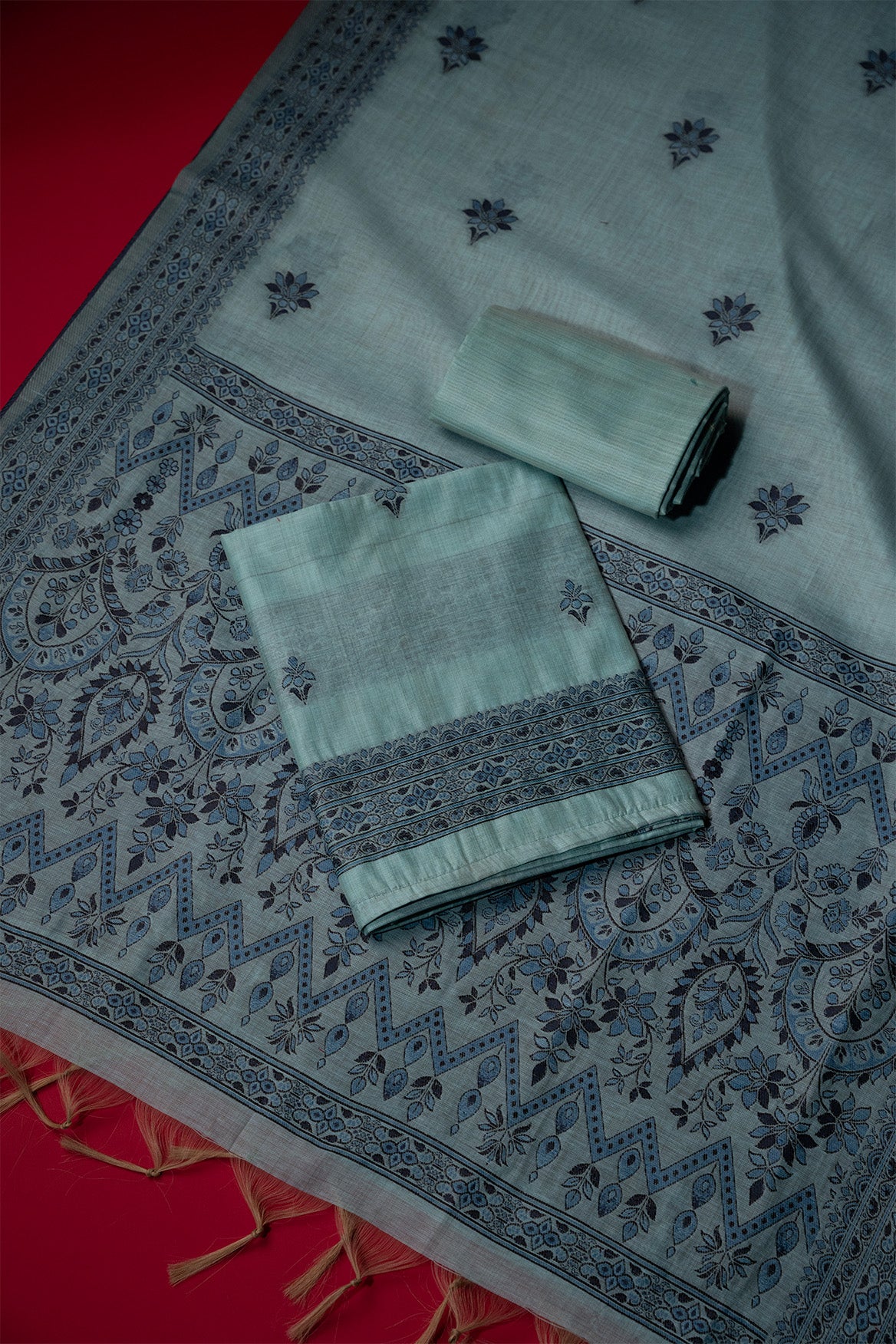 Ripple Blue Muga Cotton Suit Piece