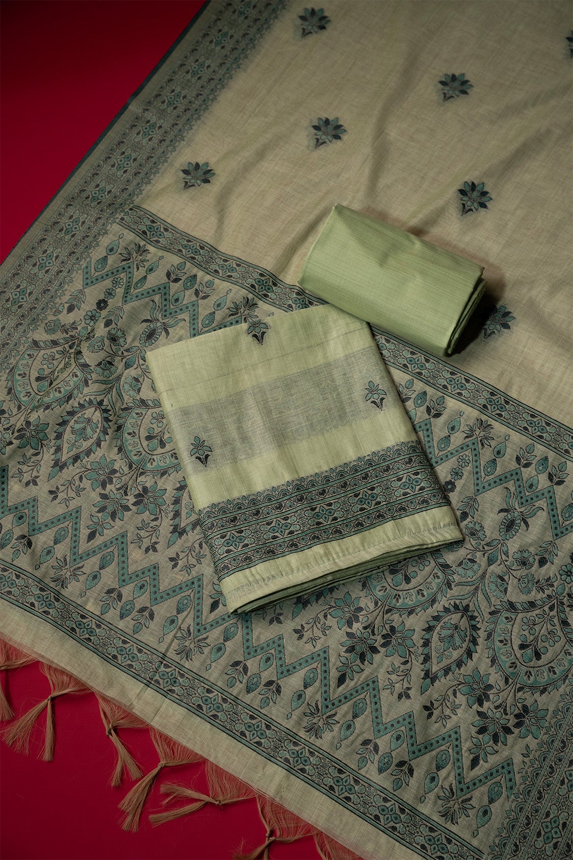 Dew Teal Muga Cotton Suit Piece