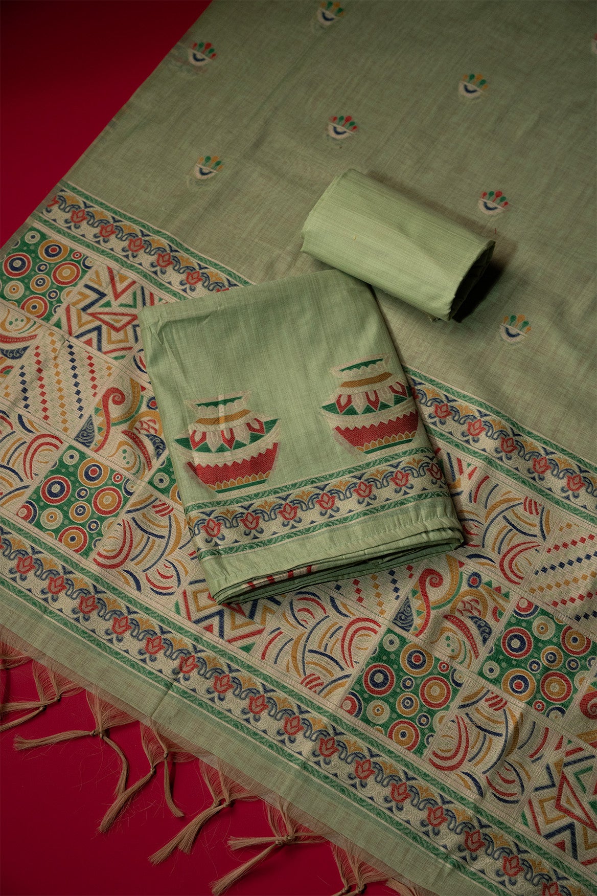 Lush Green Mul Chanderi Suit Piece