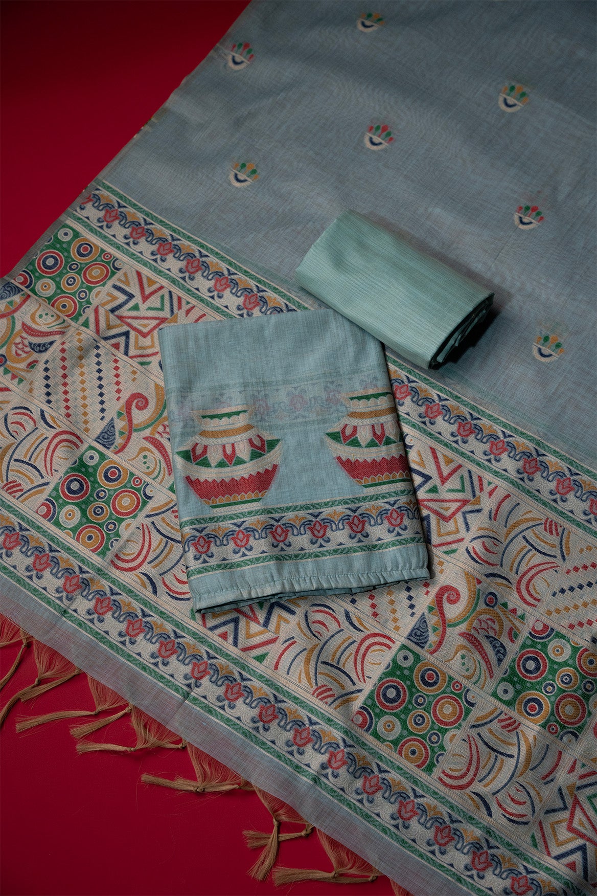 Spark Blue Mul Chanderi Suit Piece