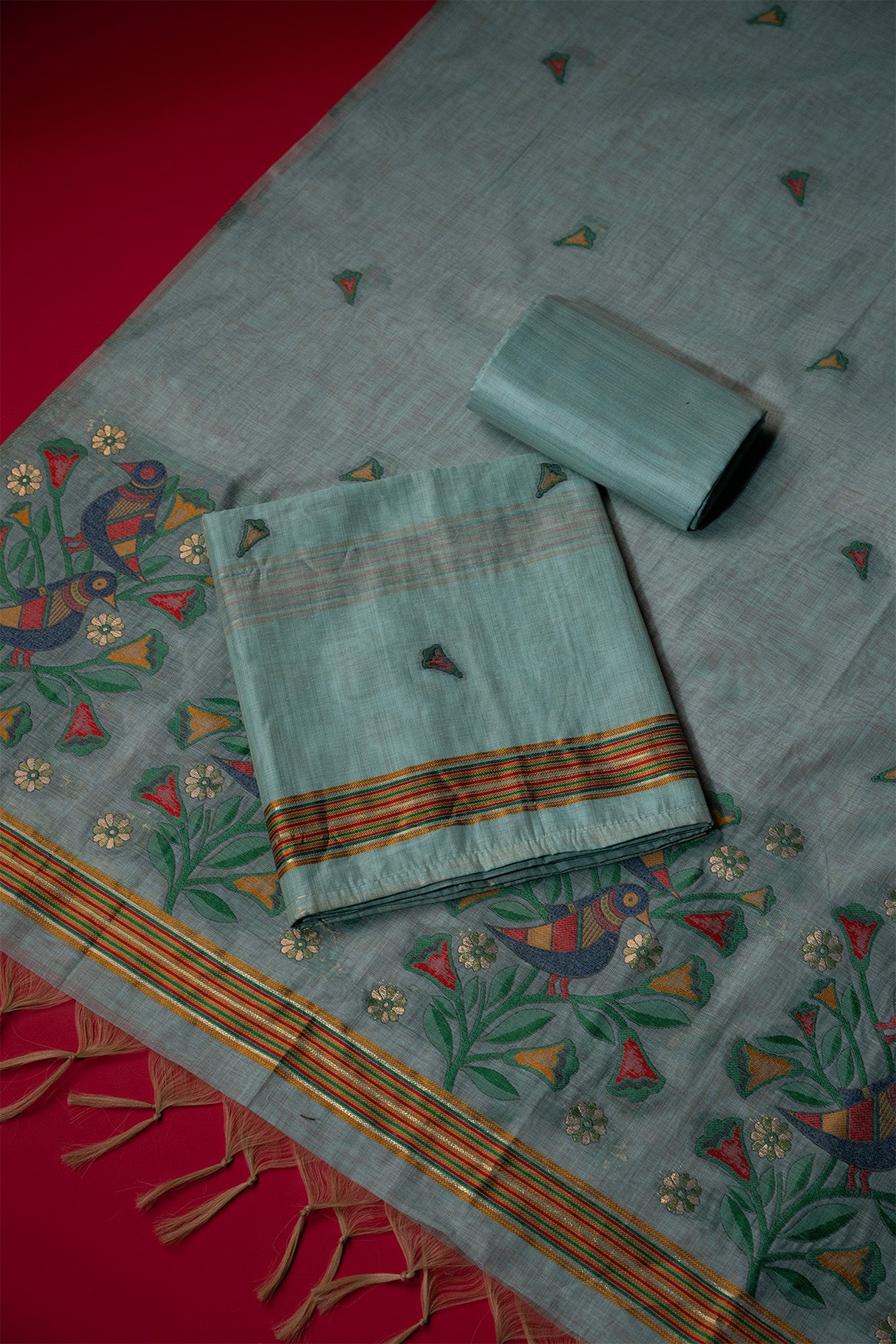 Cascade Blue Muga Cotton Suit Piece