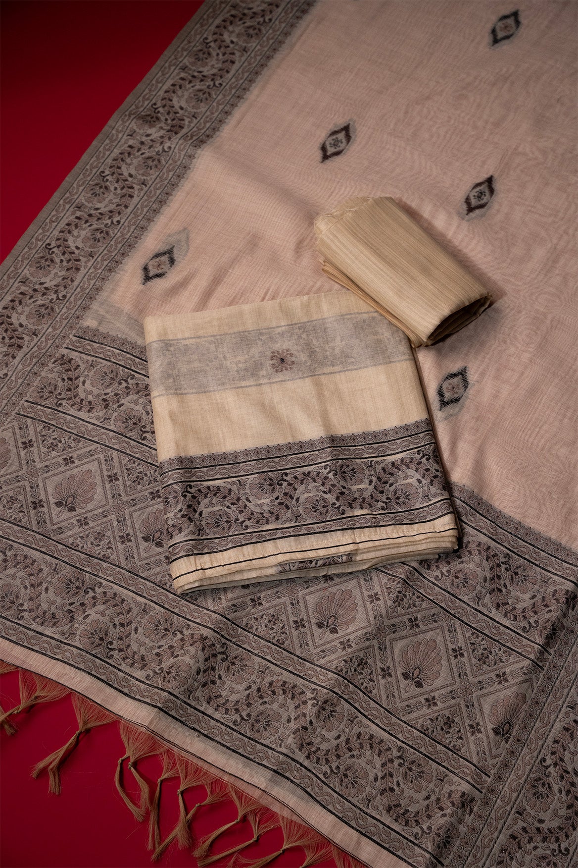 Purity Beige Muga Cotton Suit Piece