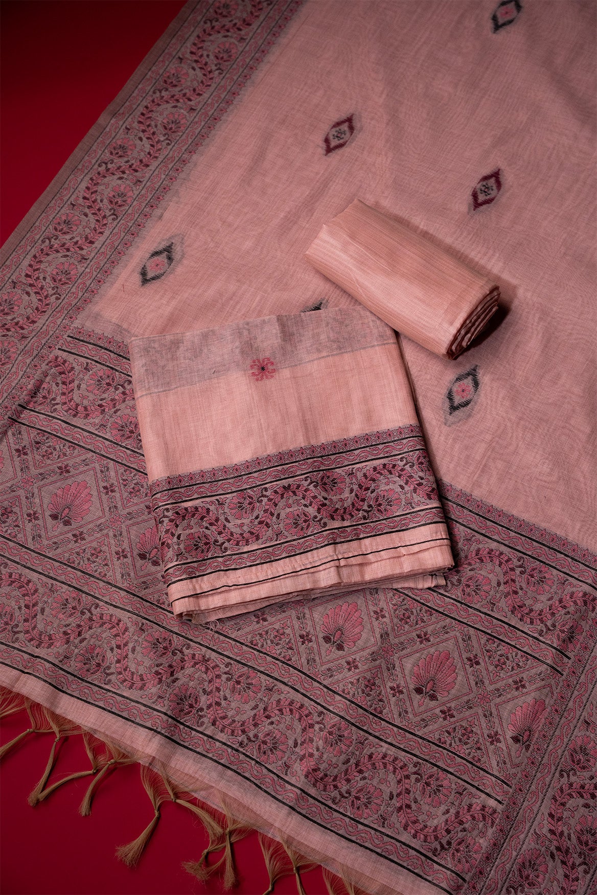 Tulip Pink Muga Cotton Suit Piece