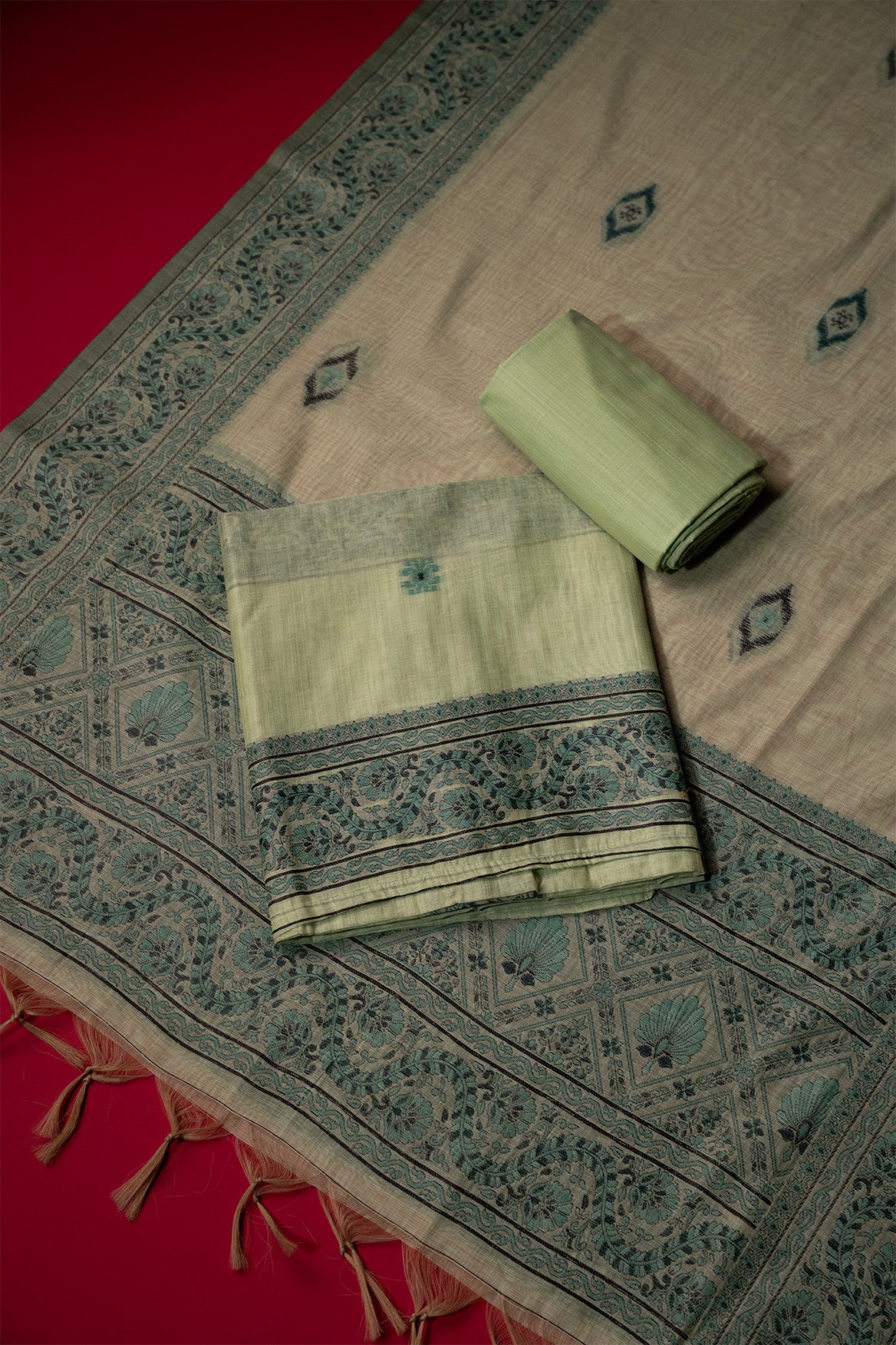 Harbor Green Muga Cotton Suit Piece