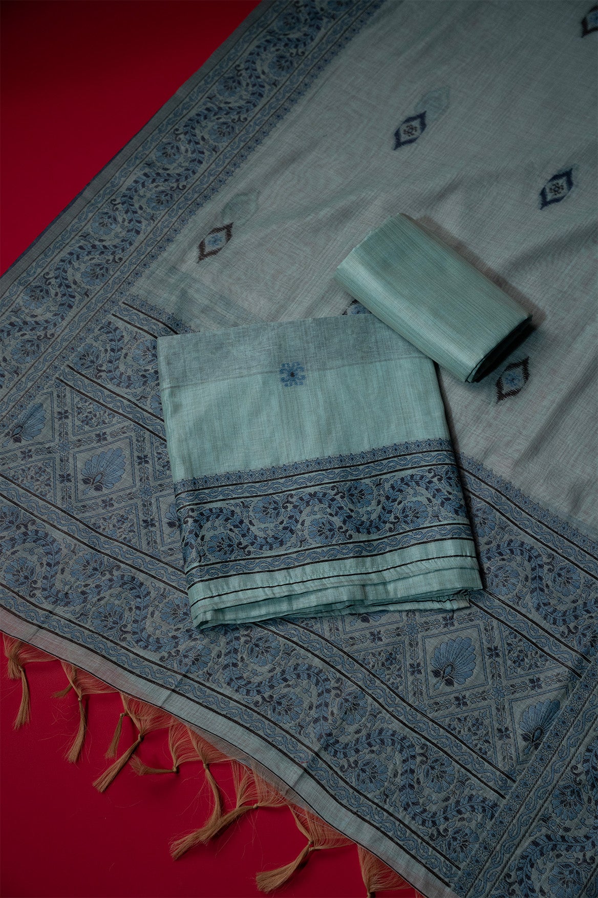 Glacier Blue Muga Cotton Suit Piece