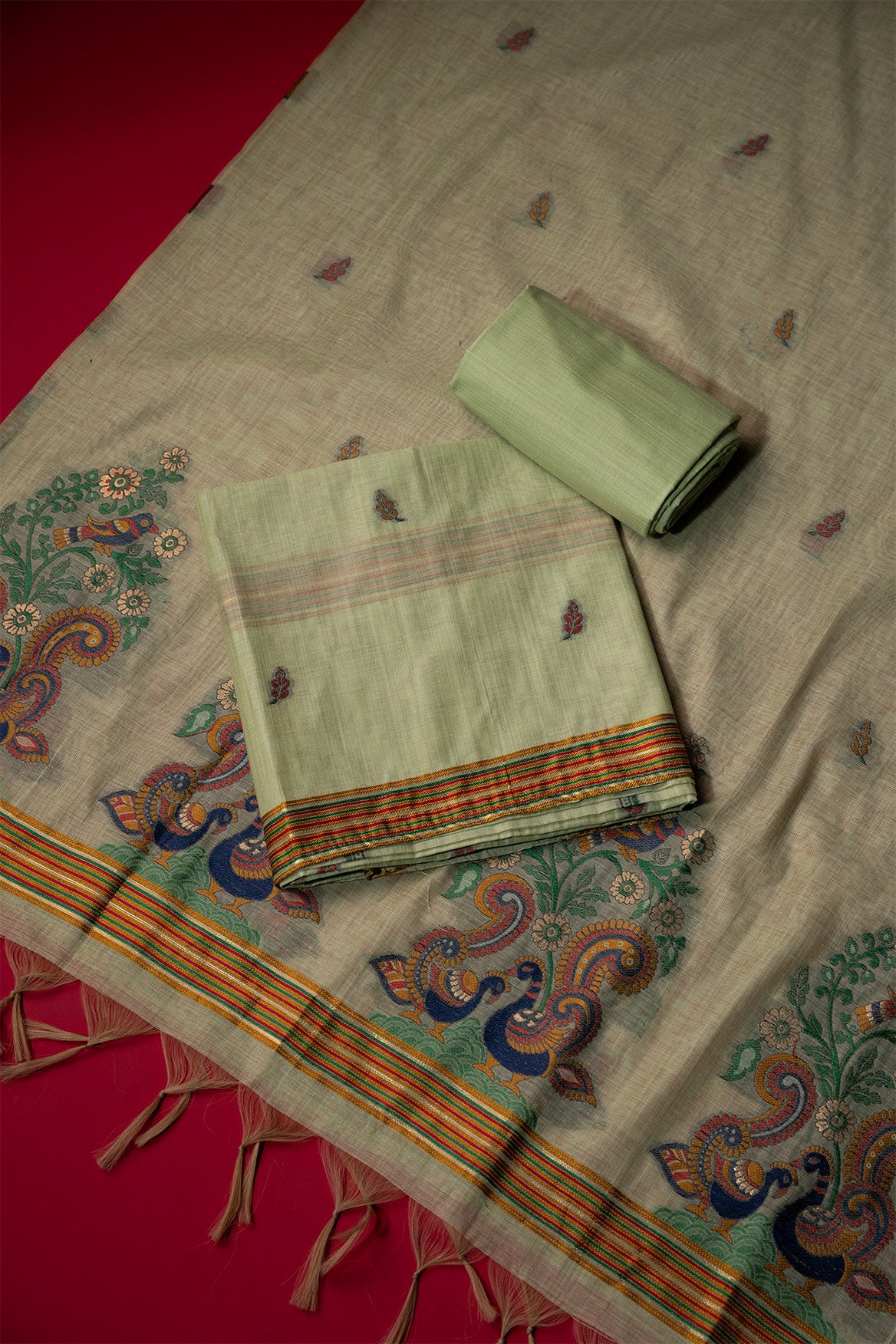 Lagoon Teal Muga Cotton Suit Piece