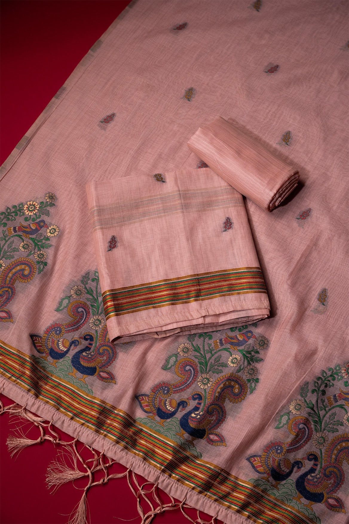 Lotus Pink Muga Cotton Suit Piece