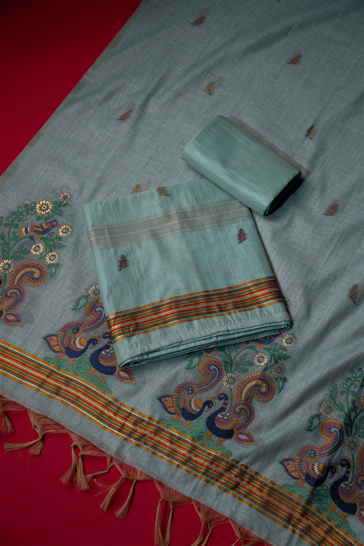 Sail Blue Muga Cotton Suit Piece