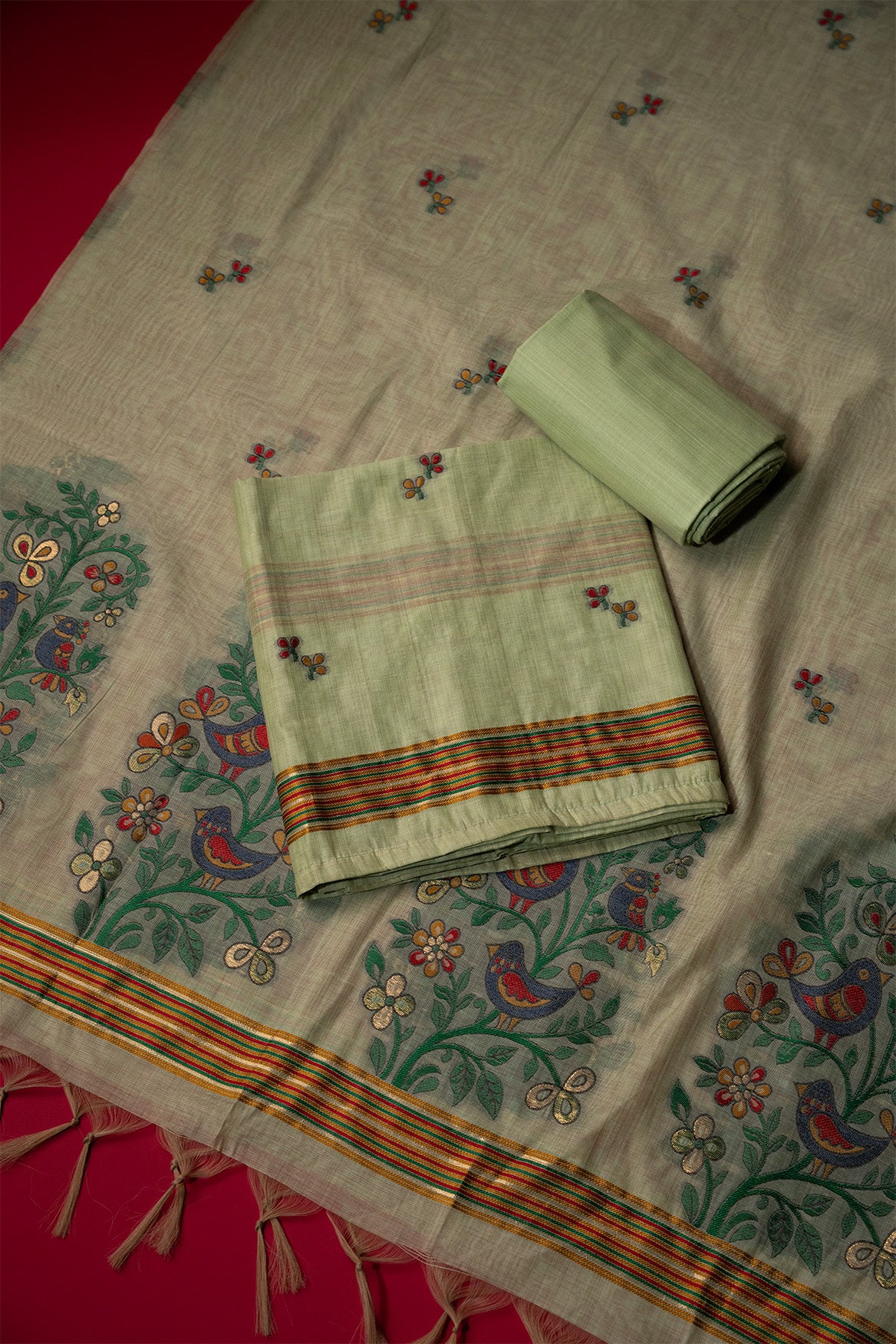 Cove Green Muga Cotton Suit Piece