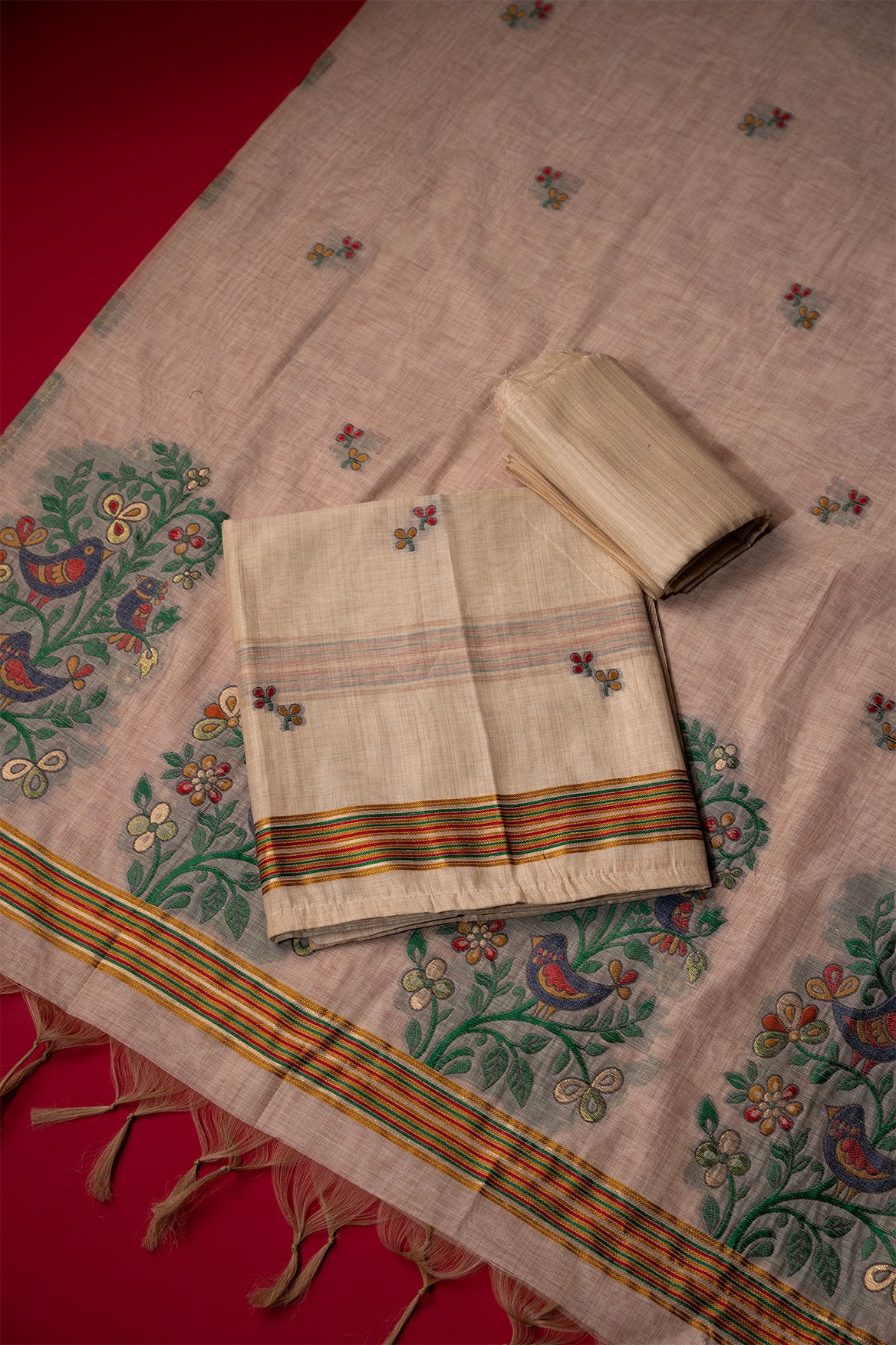 Drift Beige Muga Cotton Suit Piece