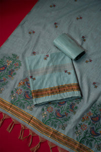 Zephyr Blue Muga Cotton Suit Piece