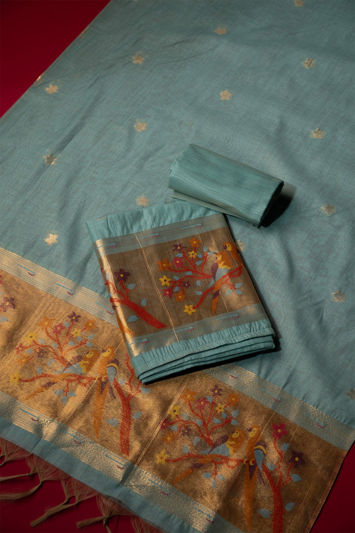 Clarity Blue Muga Cotton Suit Piece