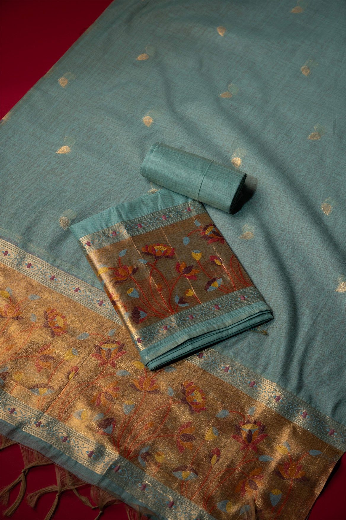 Radiance Blue Muga Cotton Suit Piece